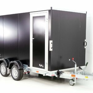 Vezeko Koffer-Absenkanhänger 157x344cm Höhe: 190cm 2,7t | Tür | E-Pumpe | Schwarz